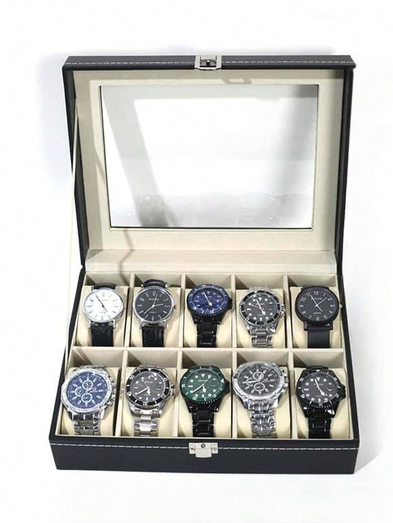 Leather Watch Box with Lock, L - Luxury Watch Holder review and price