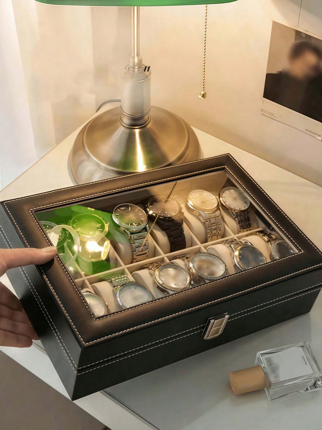 Leather Watch Box with Lock, L - Luxury Watch Holder review and price