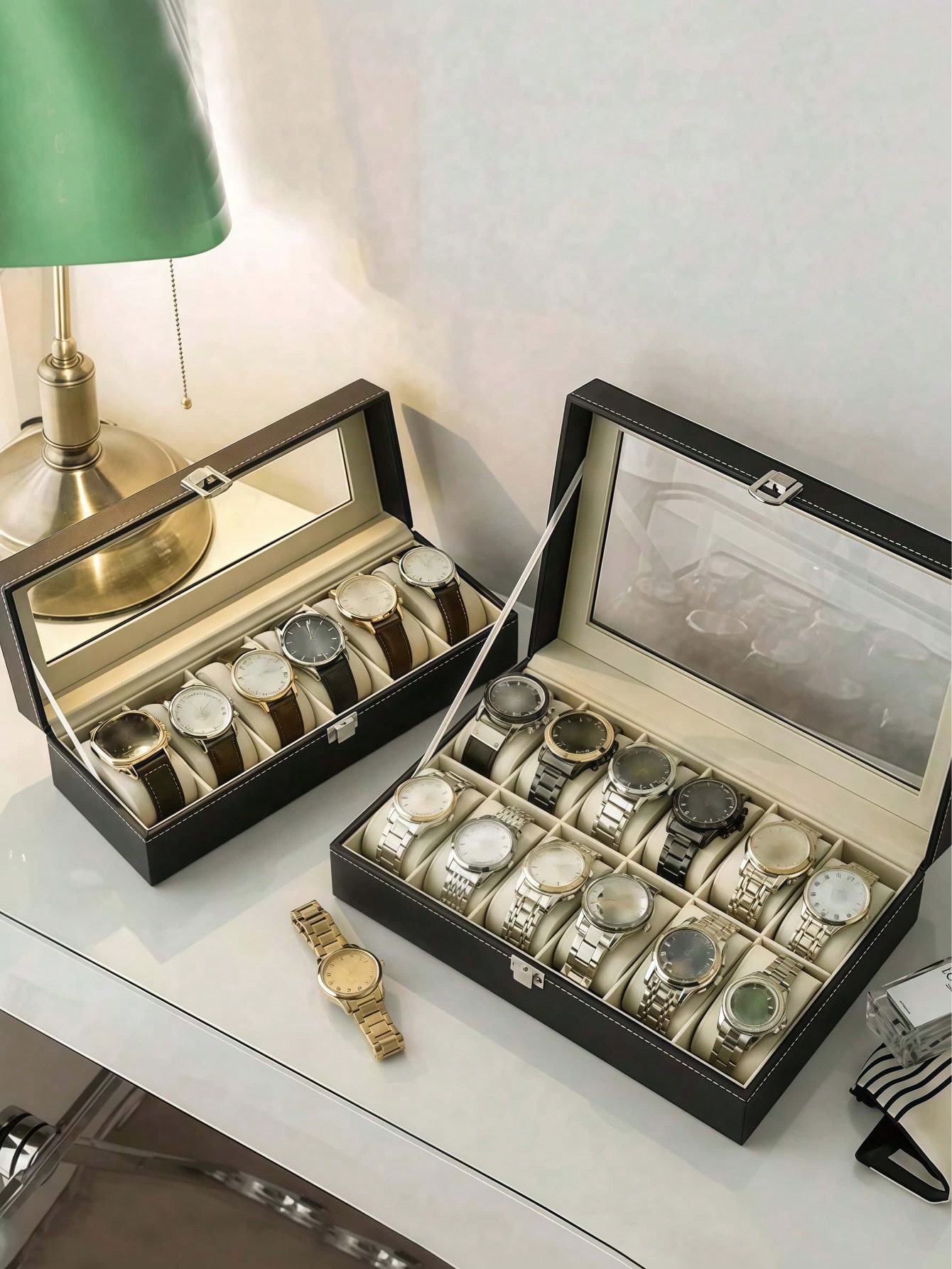 Leather Watch Box with Lock, L - Luxury Watch Holder review and price